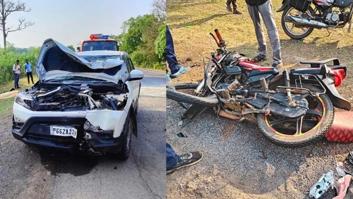 कार और बाइक में आमने-सामने भिड़ंत : बाइक सवार और एक बच्ची की मौत, महिला घायल