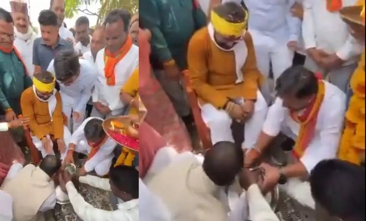 भाजपा सांसद विवेक साहू ने कार्यकर्ताओं से धुलवाए पैर, वीडियो वायरल, कांग्रेस बोली- सातवें आसमान पर पहुंच गया है सत्ता का नशा