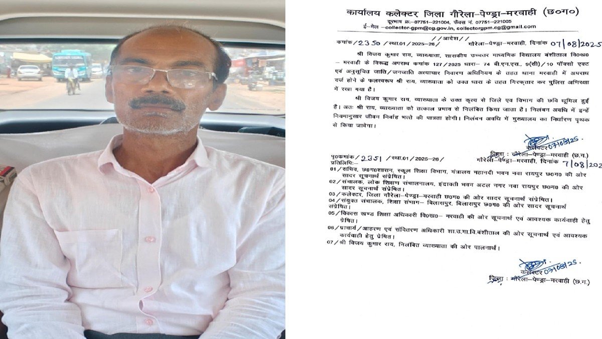 CG News in Hindi: अकेले में बुलाकर छात्राओं के साथ ऐसा काम करता था शिक्षक, पुलिस ने किया गिरफ्तार, कलेक्टर ने जारी किया निलंबन आदेश