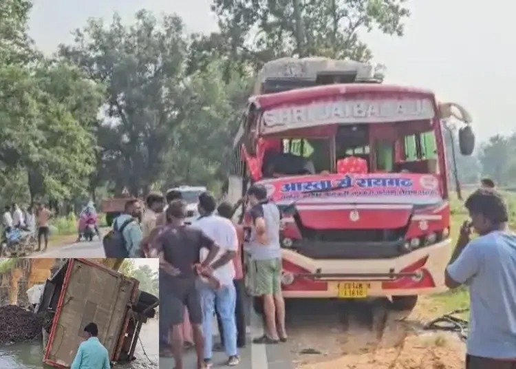 जशपुर में दर्दनाक सड़क हादसा, बस से टक्कर के बाद हाइवा पुल से नीचे गिरी, चालक की मौके पर मौत, क्लीनर गंभीर