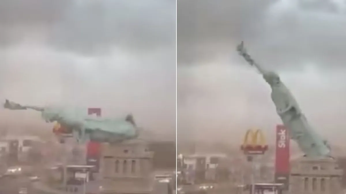 Statue of Liberty: तेज हवा से गिरा स्टैच्यू ऑफ लिबर्टी? सामने आया वीडियो हो रहा वायरल, मची भगदड़