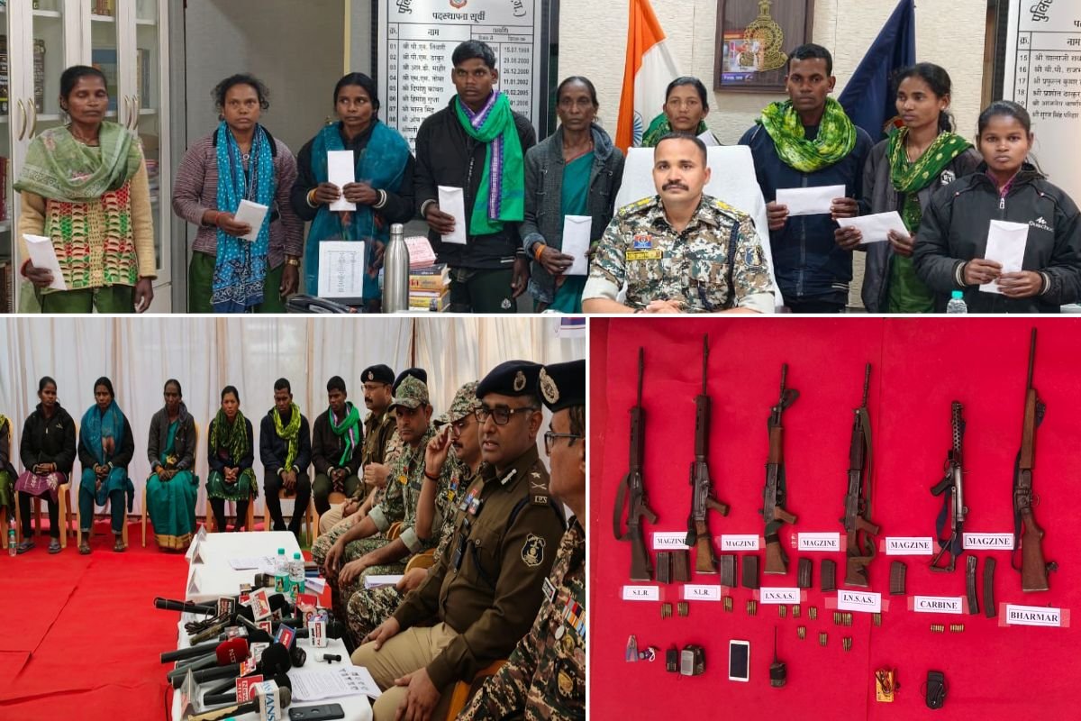 धमतरी में 47 लाख के इनामी 9 हार्डकोर नक्सलियों का आत्मसमर्पण, ऑटोमैटिक हथियारों के साथ छोड़ा हिंसा का रास्ता