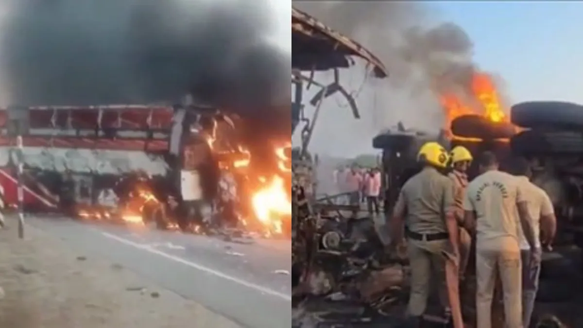 बड़ा हादसा: ट्रक और बस के बीच जोरदार टक्कर, दोनों वाहनों में लगी आग, कई यात्राओं की मौत