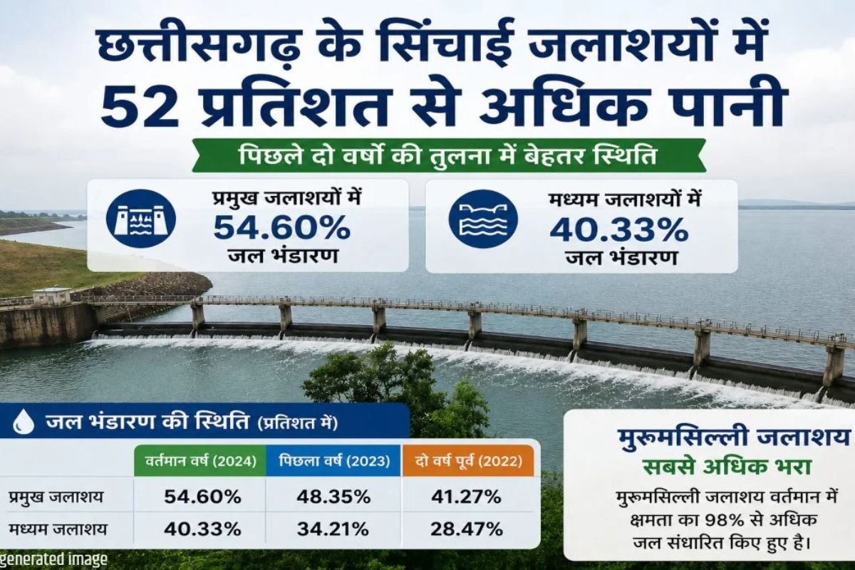 Raipur News: प्रमुख जलाशयों में 54.60% जलभराव, पिछले वर्ष से 23% अधिक पानी उपलब्ध