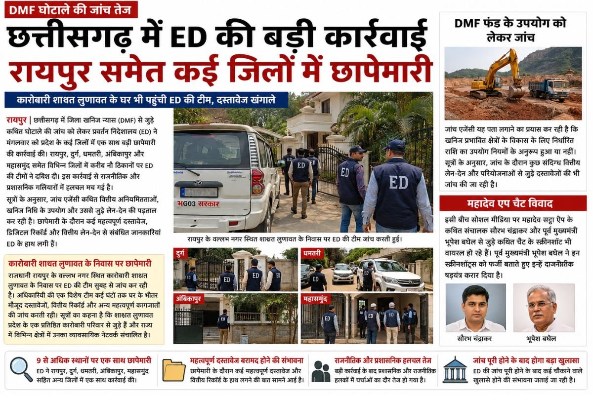 CG Raipur News: कारोबारी शाश्वत लुणावत के ठिकानों पर ED की दबिश, दस्तावेज खंगाले
